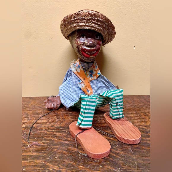 Antique Straw Hat Bandana Wearing Jigger Dancing Puppet Marionette Doll - Picture 10 of 16